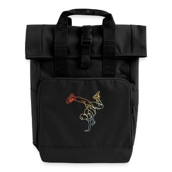 Vintage Breakdancing Boy Sketch - Roll Top Backpack with Two Handles - black - Front