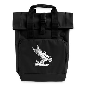 Winged Dirt Bike Rider Soaring Adventure - Roll Top Backpack with Two Handles - black - Front
