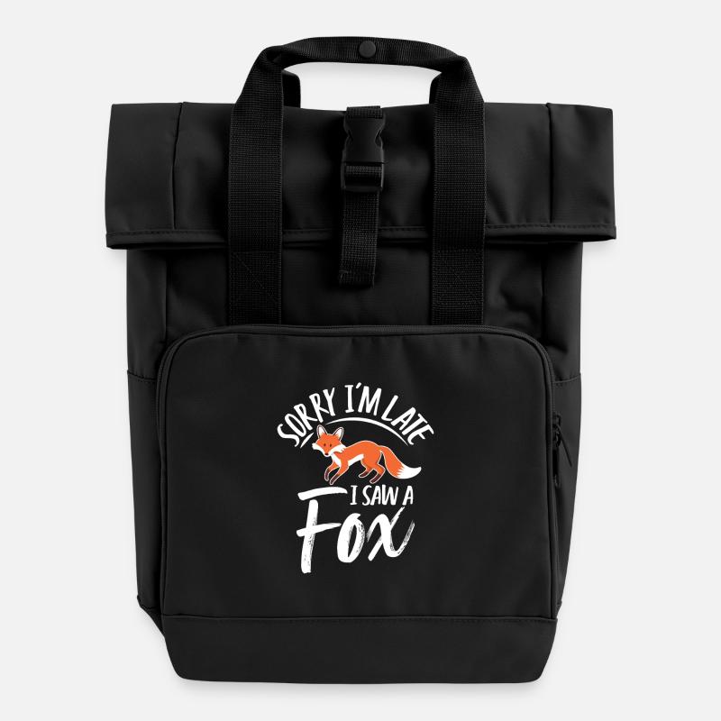 Humorous fox design and fun slogan - Roll Top Backpack with Two Handles - black