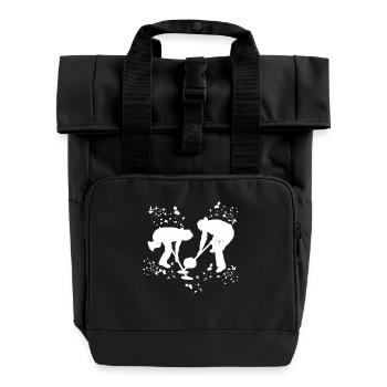 Curler Winter Sports Curling - Roll Top Backpack with Two Handles - black - Front