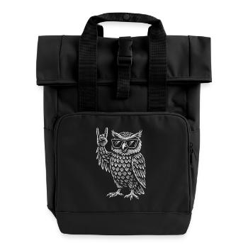 Rockmusik Eule Lustig Heavy Metal Retro - Rolltop Rucksack mit zwei Griffen - Schwarz - Vorne
