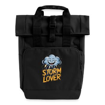 Storm Lover Clouds Lightning Face - Roll Top Backpack with Two Handles - black - Front