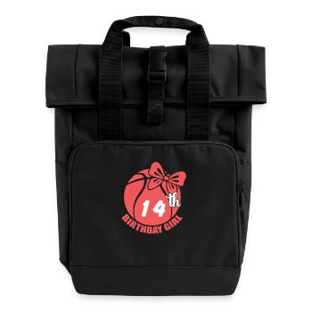 Basketball 14. Geburtstag Basketballerin - Rolltop Rucksack mit zwei Griffen - Schwarz - Vorne