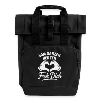 Vom Herzen F*ck Dich – Sarkasmus Shirt - Rolltop Rucksack mit zwei Griffen - Schwarz - Vorne