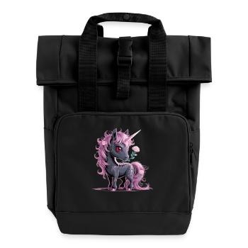 Dark Fantasy Unicorn with Rose Shirt - Roll Top Backpack with Two Handles - black - Front