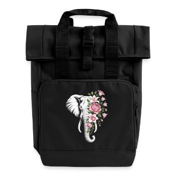 Blumiger Elefant - Rolltop Rucksack mit zwei Griffen - Schwarz - Vorne