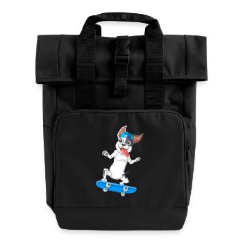 Energisches Skateboarden Französische Bulldogge Design - Rolltop Rucksack mit zwei Griffen - Schwarz - Vorne