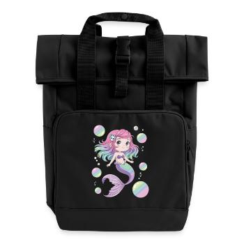 Mignonne Sirène Kawaii – Design Pastel - Sac à dos Roll Top à deux anses - noir - Devant