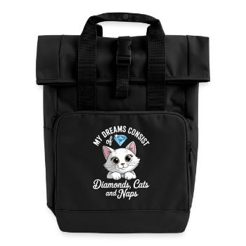 Träume bestehen aus Diamanten, Katzen, Nickerchen - Rolltop Rucksack mit zwei Griffen - Schwarz - Vorne