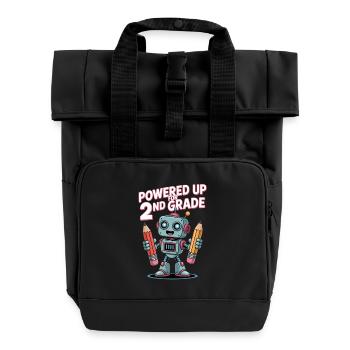 Powered Up For 2nd Grade Robot School - Roll Top Backpack with Two Handles - black - Front