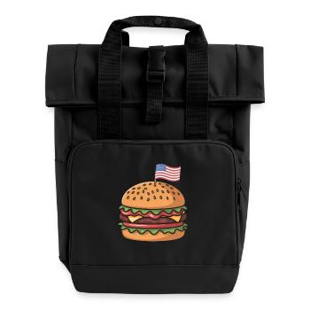 Cheeseburger Patriotic Independence Day 4th of - Roll Top Backpack with Two Handles - black - Front