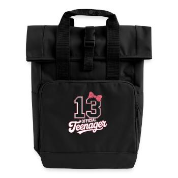 13th birthday teenager gift - Roll Top Backpack with Two Handles - black - Front