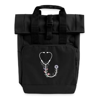 Blumenmotiv mit medizinischem Stethoskop - Rolltop Rucksack mit zwei Griffen - Schwarz - Vorne