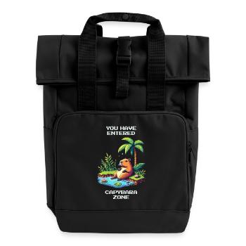 Enter the Capybara Zone | Capybara &amp; Chill - Roll Top Backpack with Two Handles - black - Front