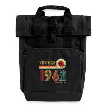 Retro-Design im 70er-Jahre-Stil - Rolltop Rucksack mit zwei Griffen - Schwarz - Vorne