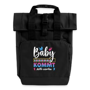 Bald Mama BABY KOMMT BITTE WARTEN Lustig - Rolltop Rucksack mit zwei Griffen - Schwarz - Vorne