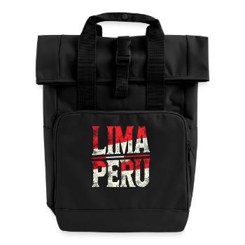 Lima Peru Retro Lettering - Roll Top Backpack with Two Handles - black - Front