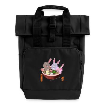 Kawaii Rabbits Eating Ramen - Roll Top Backpack with Two Handles - black - Front