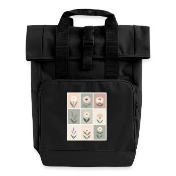 Florale Muster in Sanften Pastellfarben - Rolltop Rucksack mit zwei Griffen - Schwarz - Vorne