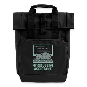 Mein Debugging Assistent Katze - Rolltop Rucksack mit zwei Griffen - Schwarz - Vorne