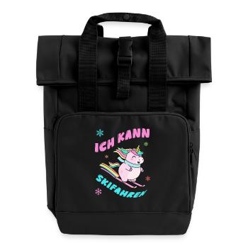 Licorne au ski - Design hivernal - Sac à dos Roll Top à deux anses - noir - Devant