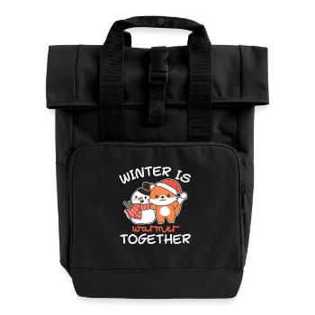 Fuchs Winter is warmer together Schneemann - Rolltop Rucksack mit zwei Griffen - Schwarz - Vorne