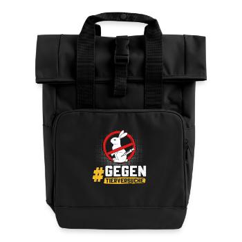 Animal protection STOP ANIMAL TESTING AGAINST TESTING - Roll Top Backpack with Two Handles - black - Front