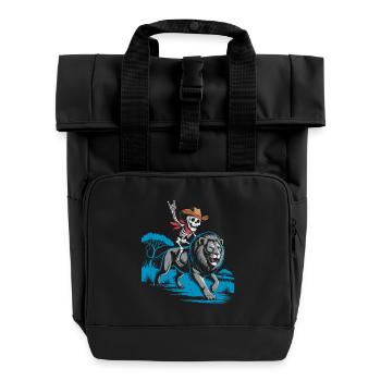 Skelett auf Löwe im Wildwest-Stil - Rolltop Rucksack mit zwei Griffen - Schwarz - Vorne