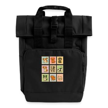 Adorable Puppy Dog Collection with Love Motif - Roll Top Backpack with Two Handles - black - Front