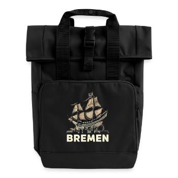 Historische Bremer Hansekogge  - Rolltop Rucksack mit zwei Griffen - Schwarz - Vorne