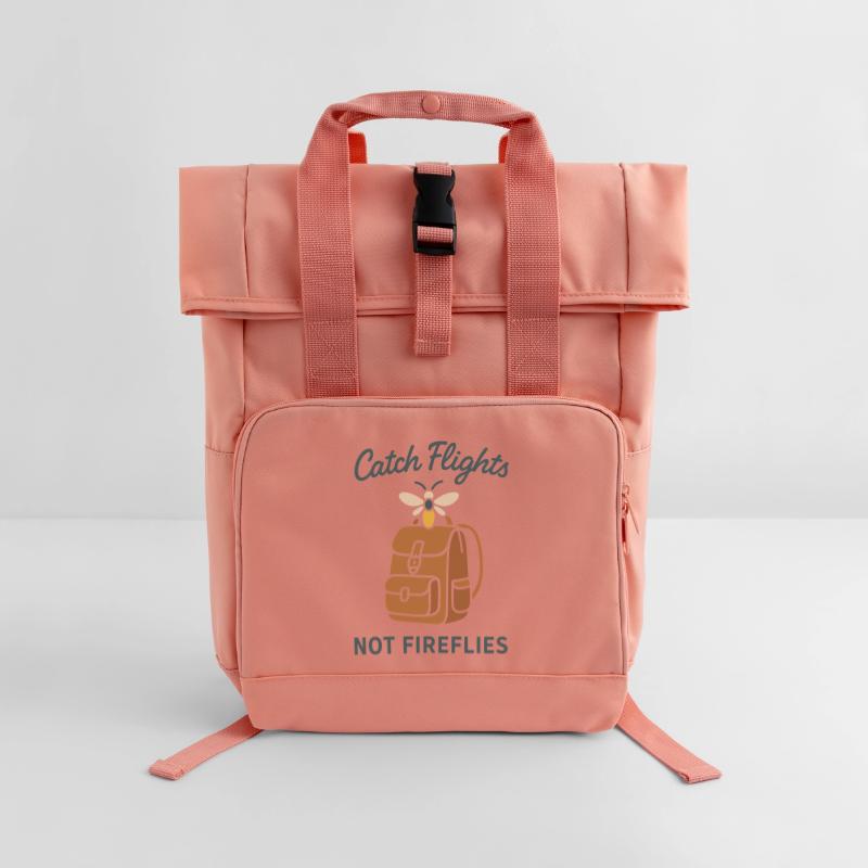 Firefly Summer Night Glow Bug Nostalgic Roll Top Backpack with Two Handles