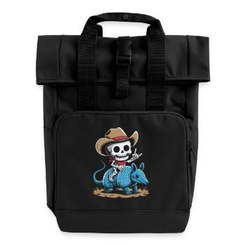 Skelett-Cowboy reitet blaues Gürteltier - Rolltop Rucksack mit zwei Griffen - Schwarz - Vorne