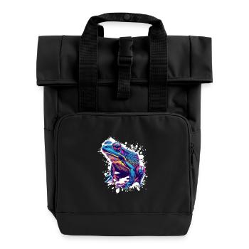 Neon Frog Splash Art - Roll Top Backpack with Two Handles - black - Front
