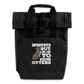 Sea Otter Cartoon Introvert - Roll Top Backpack with Two Handles - black - Front