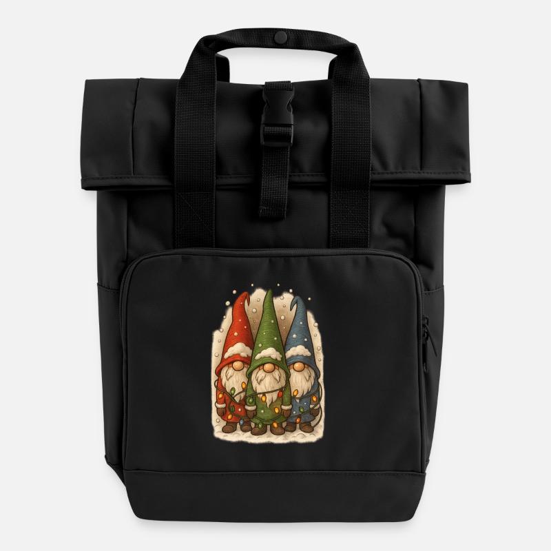 Christmas Gnome Christmas Gnome Christmas - Roll Top Backpack with Two Handles - black