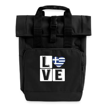 Love Greece Heart Flag - Roll Top Backpack with Two Handles - black - Front