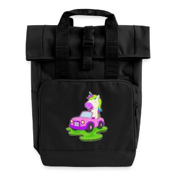 Einhorn Auto - Rolltop Rucksack mit zwei Griffen - Schwarz - Vorne