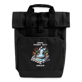 Save Point Set: Onsen | Japan trip - Roll Top Backpack with Two Handles - black - Front