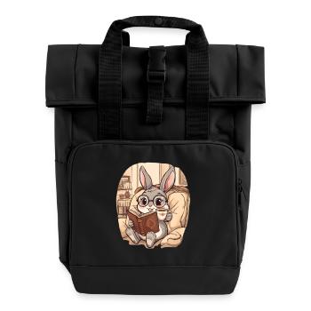 Soirée de lecture de lapin câlin - Sac à dos Roll Top à deux anses - noir - Devant