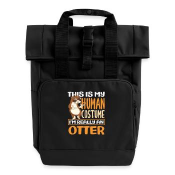 Human Costume Sea Otter Cartoon - Roll Top Backpack with Two Handles - black - Front