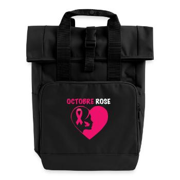 Pink October Heart Solidarity - Roll Top Backpack with Two Handles - black - Front