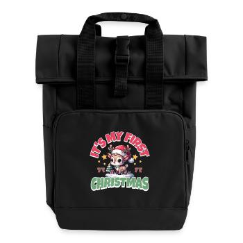 Rentier Design für Weihnachten und Winter - Rolltop Rucksack mit zwei Griffen - Schwarz - Vorne