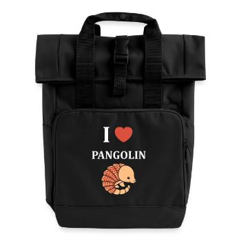 I love pangolins - Roll Top Backpack with Two Handles - black - Front