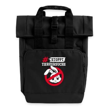 Tierschutz STOPPT TIERVERSUCHE GEGEN VERSUCHE - Rolltop Rucksack mit zwei Griffen - Schwarz - Vorne