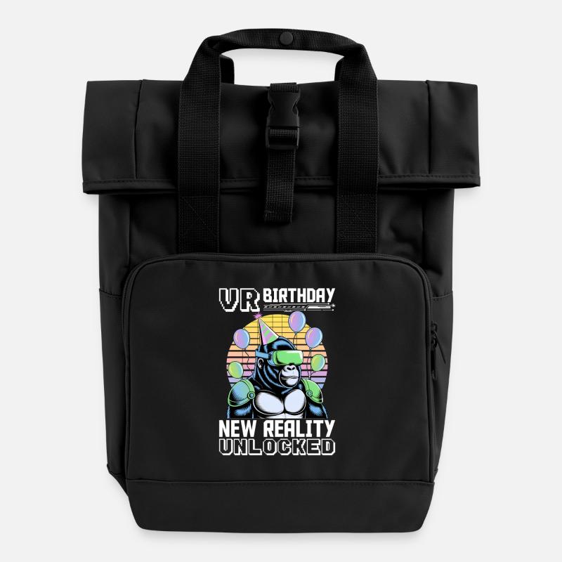 Birthday Gamer VR - Roll Top Backpack with Two Handles - black
