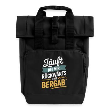 Läuft bei mir rückwärts und bergab - Rolltop Rucksack mit zwei Griffen - Schwarz - Vorne