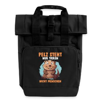 Tierschutz PELZ STEHT NUR TIEREN Lustiges - Rolltop Rucksack mit zwei Griffen - Schwarz - Vorne
