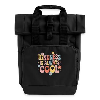 Kindness is always cool Colorful flowers - Roll Top Backpack with Two Handles - black - Front