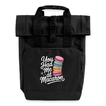 Macaron French Desserts - Roll Top Backpack with Two Handles - black - Front