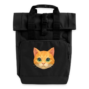 Polygon Cat – Geometric Cat Design - Roll Top Backpack with Two Handles - black - Front